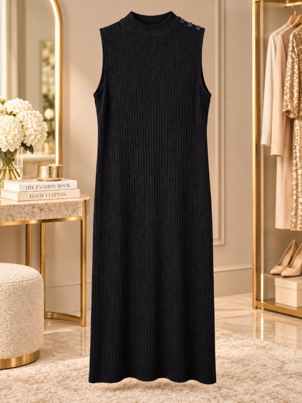 Time and Tru Black Ribbed Sleeveless Maxi Dress - Size XXL (20)